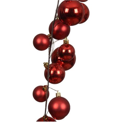 GHIRLANDA NATALIZIA LINEARE CON PALLINE ROSSE OPACHE E LUCIDE 180CM INFRANGIBILE