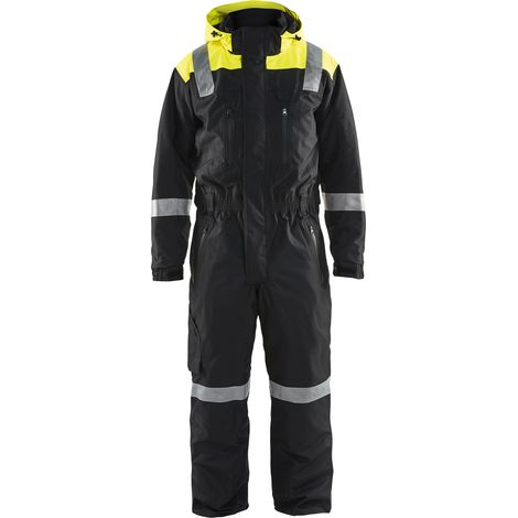 Mono de trabajo de manga larga con capucha, detalles fluorescentes, invierno 6787 - Negro/Amarillo fluorescente 50C