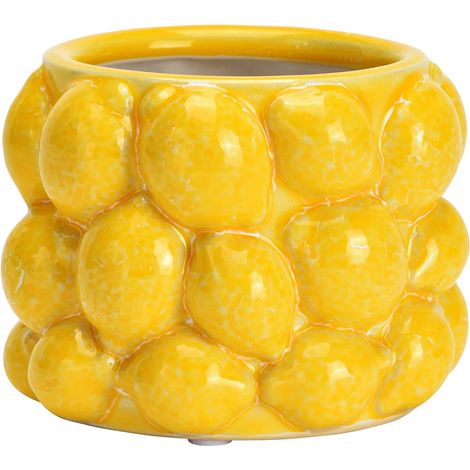 Pot de fleurs citron en céramique 8 x 10 cm jaune