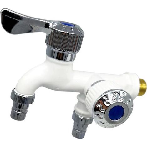 Grifo para lavadora, una entrada y dos salidas, interruptor doble, rosca de 1/2 pulgada - blanco (1/4)