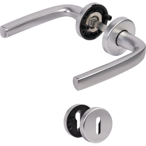 Vachette – Poignée sur rosace Logio Argent – Béquille double en aluminium – Finition anodisée et chromée – Pour portes de chambre