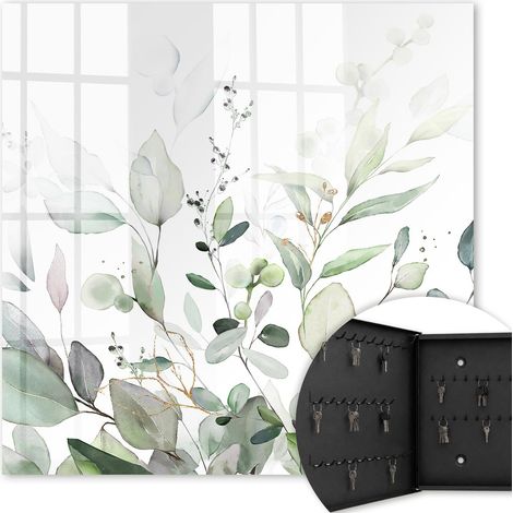 Armoire à clés - (30 cm x 30 cm) - Boîte à clés murale - Coffret de rangement pour clés - Couleur noire - Ouverture vers la gauche - Pour maison et bureau - Élégance verte