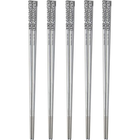 5 paires Baguettes en métal réutilisables, acier inoxydable, 23,5 cm, antidérapantes, coffret cadeau (1/5)