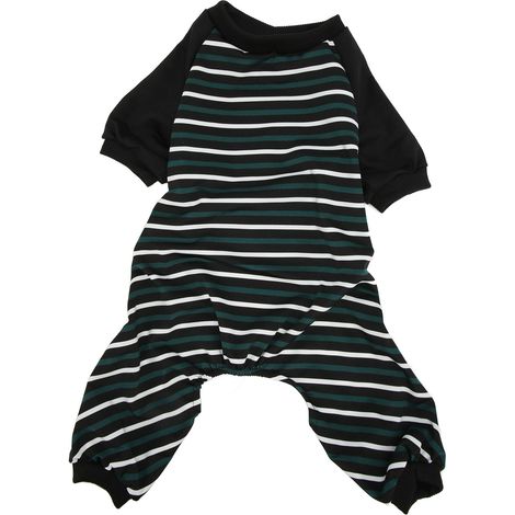 Pyjama rayé pour chien, doux, extensible, à la mode, 4 pattes, chiot, pour chats, chiens, rayures vertes et blanches, XS (1/5)
