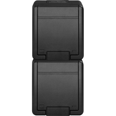 Prise double 2x2p+z - IP55 - Anthracite - Résistante aux UV - Construction hermétique