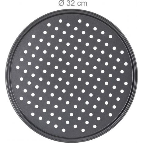 Pizza pan, set of 1, round, perforated, non-stick, tarte flambée, steel, mold, ∅ 32 cm, anthracite (1/4)