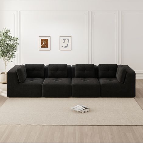 Sofá modular rinconero 4 plazas negro en pana con asiento profundo y sin montaje (1/5)