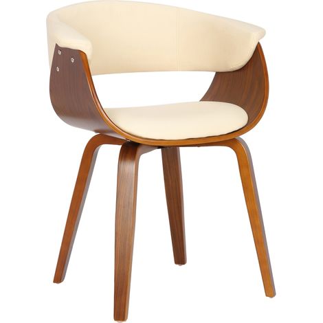 Chaise de bureau salle à manger style scandinave avec revêtement en PVC crème cadre en bois noyer 100002193