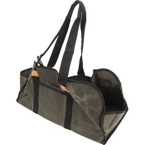 Sac à bûches pliable et antidérapant en toile cirée vert foncé, grande capacité, avec poignées renforcées et grande étanchéité. Idéal pour le camping, les poêles à bois et les cheminées. (1/5)
