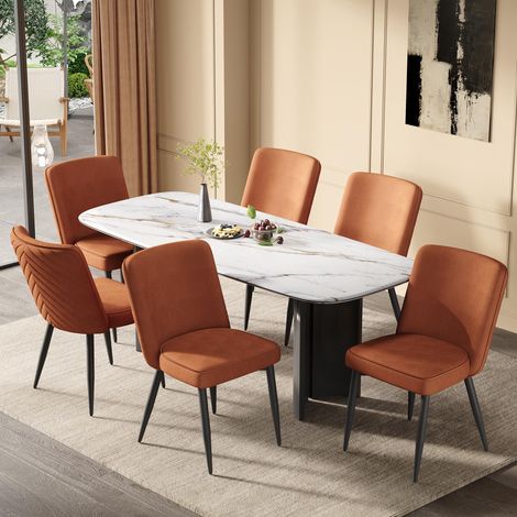 Lot de 6 chaises de salle à manger confortables et respirantes, idéales pour les salles à manger, les salons, les cafés, etc. Style moderne, revêtement en velours, antirouille.