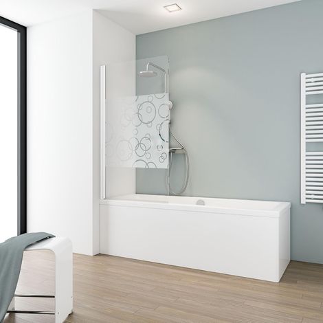 pare baignoire 80 x 140 cm, profilé blanc, montage gauche droite, 1 volet pivotant rabattable à 180°, verre de sécurité 5 mm anticalcaire (1/4)