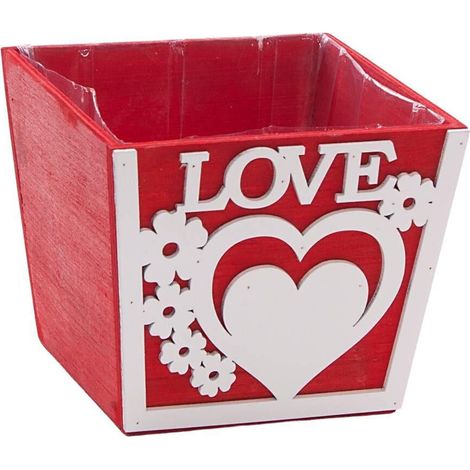 Portavaso in legno rosso Love, 14x14H12 cm (kit da 10) (1/3)