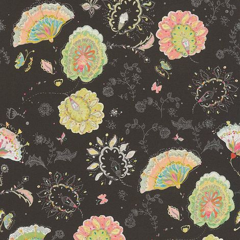 Artistic Floral Wallpaper Textured Paste The Wall Vinyl Black Pink Silver