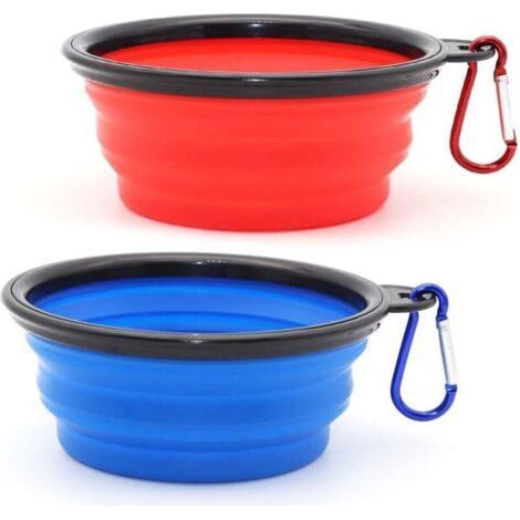 2 Pieces of Portable Dog Bowl Foldable Dog Bowl, Travel Bowls for Dogs and Cats Bowls (350ml, Blue and Red) (1/4)