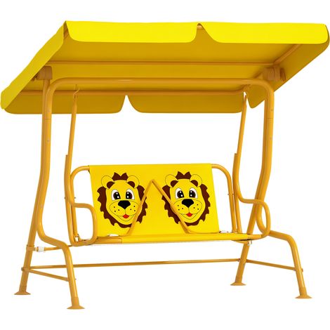 Dondolo per Bambini da Esterno a 2 Posti con Tettuccio Regolabile e Cinture di Sicurezza, 112x75x120 cm, Giallo