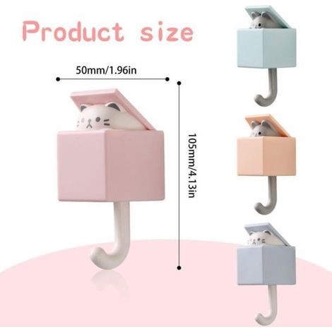 Crochets Muraux, Animaux Crochet Adhesif Mignon Crochet, Créatif pour Manteau Cat Hook, Rétractables Crochets Adhésifs Animal(4pcs (1/5)
