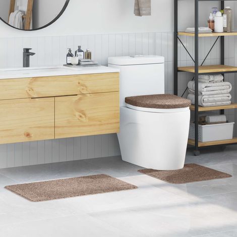 Ensemble 3 tapis de bain antidérapants en polypropylène marron avec tapis WC - PANGIVO (1/5)
