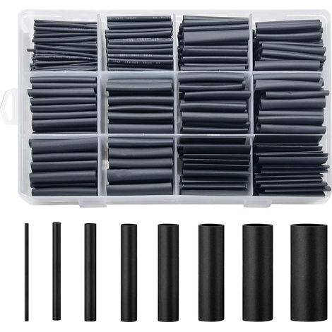 650 Pièces Kit de Gaine Thermorétractable Etanche, Gaine Thermorétractable, Gaine Retractable pour Fil Electrique, Tube Thermorétractable, pour RéParations de CâBlage à Souder (Noire) (1/5)
