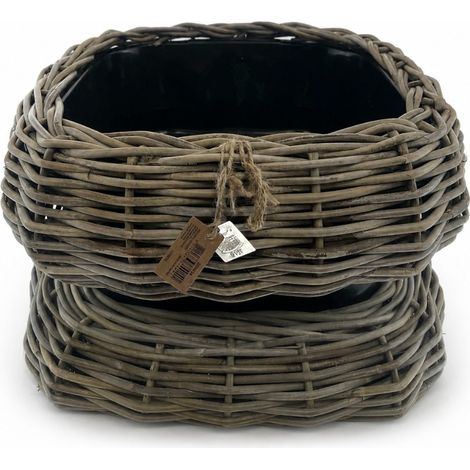 Van der Leeden – Bac à plantes DRYPOT Tina – Rotin et plastique, 55 x 55 cm (1/2)