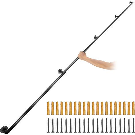 Rampe Escalier Murale 3,96m Main Courante Acier Carbone Garde-Corps Métal Capacité Charge 200 kg/Tube Rambarde en 4 Tubes 32 mm 5 Supports Muraux pour Enfants Personnes Âgées Intérieur Extérieur (1/5)