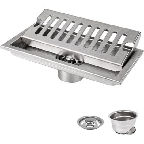 Floor Drain, 20 x 10 cm Rectangular Floor Drain, Silver Floor Drain with Stainless Steel Grate, Suitable for Toilet, Bathroom, Kitchen, Balcony (1/4)
