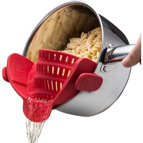 Colador de cocina de silicona, colador de cocina plegable, apto para todo tipo de ollas y sartenes, perfecto para escurrir pasta, verduras y frutas. (1/5)