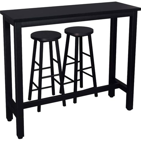 1x mesa de bar + 2 x juego de taburetes de bar estructura de metal MDF negro 190000035