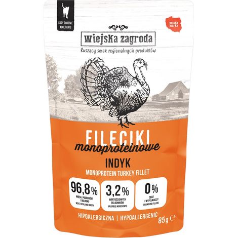 Wiejska Zagroda filetti di tacchino cibo umido per gatti 85g (1/2)
