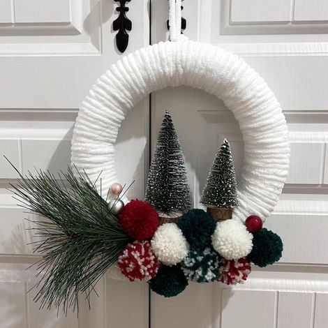 Couronne de Noël en moelleux avec fil mini sapin pendentif pour porte d'entrée numéro Tissu (1/5)