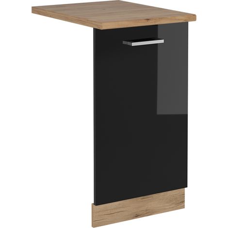 Façade de lave-vaisselle R-Line, Noir Haute brillance, 45cm , PT Chêne, Vicco
