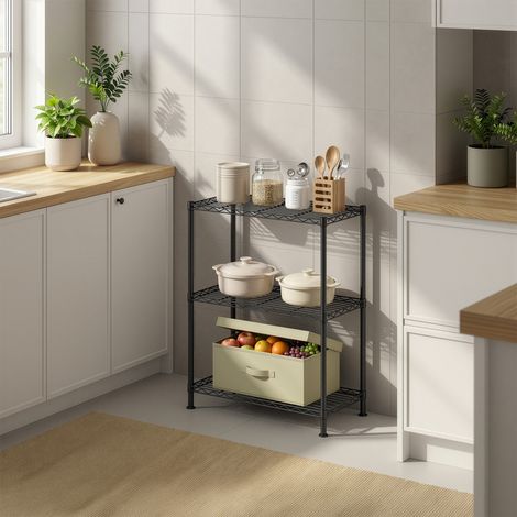Étagère, Tablettes Réglables, Étagère de Rangement, pour Garage, Chambre, Salon, Dressing, Cuisine, Cellier, 3 Niveaux, 30 x 60 x 77 cm, Noir d'Encre (1/5)