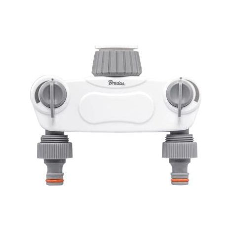 BRADAS ROBINET DE JARDIN RÉPARTITEUR BIDIRECTIONNEL AVEC VANNES DE COMMANDE ET RACCORD UNIVERSEL À CLIC 70952620
