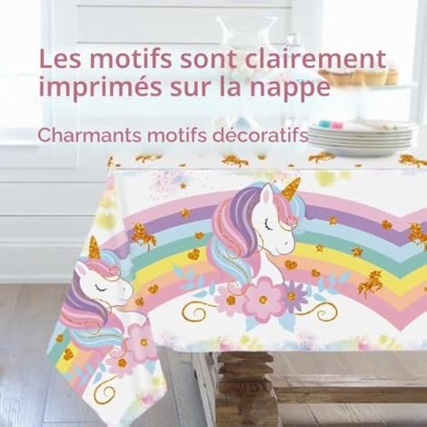 Nappe d'anniversaire licorne, nappe en plastique imperméable jetable, 220 x 130 cm, nappe rectangulaire pour fête, décoration de table pour anniversaire de fille, princesse, fête sur le thème des lico (1/3)
