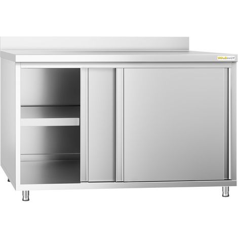 Meuble bas inox 1400x600 mm adossé PREMIUM - GOLDINOX (1/4)