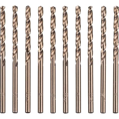 Lot de 10 forets hélicoïdaux en acier rapide M35 HSS or cobalt pour perceuses métriques à haute vitesse 3 mm x 63 mm pour perçage des Acier inoxydable et métal (1/5)