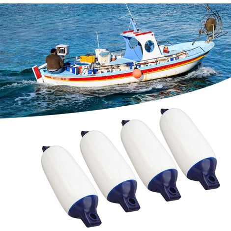 Quatre pare-battages bicolores de 14 x 51 cm avec cordages noirs de 2 m. Pare-battages et butoirs marins adaptés aux yachts, bateaux de pêche et embarcations pneumatiques (livrés sans gaz) (surpoids). (1/5)