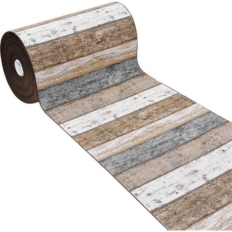 Tappeto Cucina Bordato Tessitura Piatta Bagno Camera Corridoio Stile Legno Parquet Tortora - 52x40 cm