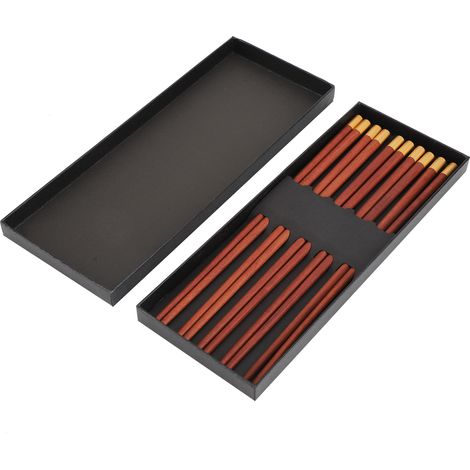 Ensemble de 5 paires de baguettes chinoises en bois, fabriquées artisanalement, en bois de santal rouge. Vaisselle sûre et sûre, cadeau idéal pour la famille et les amis. (1/5)
