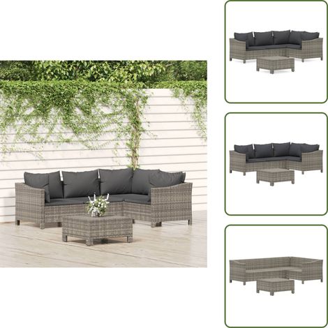 Salon de jardin 5 pcs avec coussins Gris Résine tressée - Salon De Jardin - Mobilier De Jardin - Meubles De Jardin - Set Salon Extérieur - Ensemble Salon D'extérieur