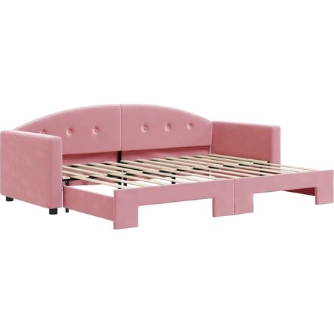 Lit simple,Lit adulte,Lit de jour avec lit gigogne rose 80x200 cm velours CFW60942 (1/5)