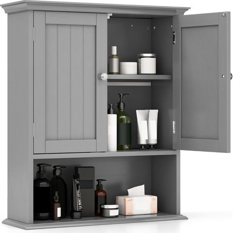 Mobiletto da bagno pensile 60 x 19 x 71 cm salvaspazio ripiani regolabili design moderno in MDF grigio 200017101