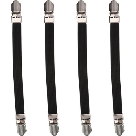 Lot de 4 sangles élastiques croisées pour drap-housse, avec pinces à double tête et attaches de maintien, noires. (1/5)