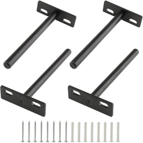 Sollbry Lot de 4 supports d'étagère flottants de 5 pouces, supports d'étagère aveugles robustes, supports muraux cachés pour étagères flottantes en bois, noir (1/5)