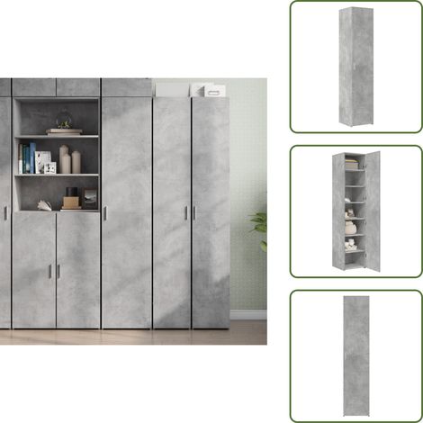 The Living Store Buffet haut gris béton 40x42,5x185 cm bois d'ingénierie - Buffet Design Moderne - Buffet Haut - Buffet Gris - Meuble Rangement - Commode (1/5)