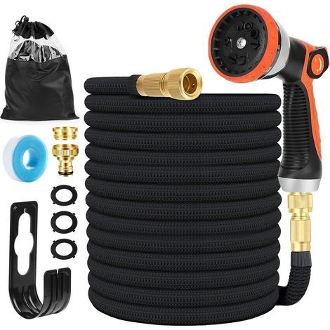 45M (3x15M) Expandable Garden Hose with 10 Spray Patterns, Fits 1/2" and 3/4" Tap Fittings, Flexible and Lightweight Hose for Gardening, Watering, and Cleaning, Includes Storage Bag (1/5)