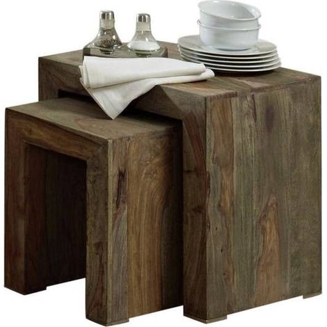 tavolo d'appoggio in legno di Sheesham / palissandro 45x35x45 grigio scuro oliato NATURE GREY 12