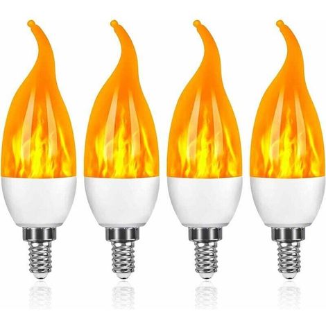 FOREHILL LED-Kerzenflammenlampe, Modell mit simulierter Blasenflamme, drei Geschwindigkeitsstufen, gelbes Licht, E14, 4 Stück