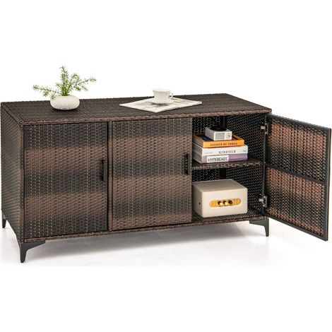 318 L Patio Wicker Storage Cabinet Deck Box w/Shelves-Coffee (1/5)