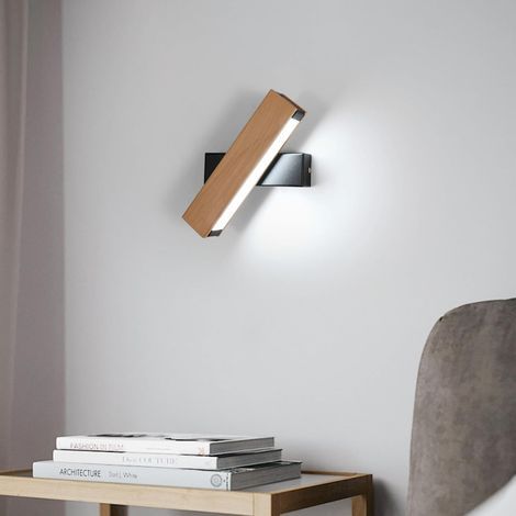 Applique Murale LED Interieur, Moderne Lampe Murale en Bois 360° Rotatif 6500K Lumière Blanche Froide, Applique Murale Créatifs pour Salon, Chambre, Couloir, Bois Naturel [Classe énergétique E] (1/5)