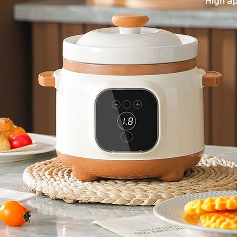 Cocotte Électrique de Cuisson 235W 1.8L, Timer Intelligent 24h Anti-Débordement Anti-Surchauffe, ABS/Céramique/Aluminium, 20x20x21cm, avec Spoon et Adaptateur (1/4)